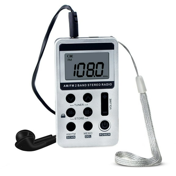 HanRongDa HRD 103 AM  Digital  2 Band Stereo Receiver Portable Pocket  w  Headphones LCD Screen Rechargeable Battery Lanyard