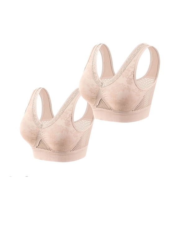 Hana Bra for Senior Women, 2Pcs Cotton Buttonless Comfy Lifting Shaping Bras, Full Coverage Underwire-Free Push up Bras Soft Breathable Bras for Older Women Daily Wear