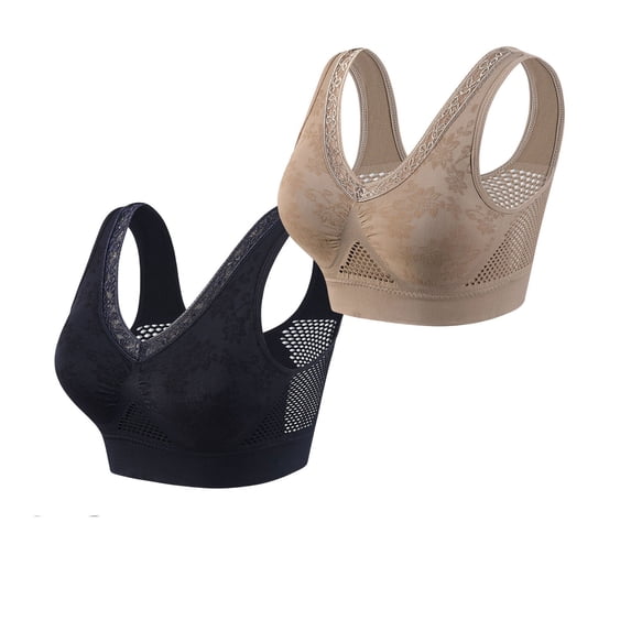 Hana Bra for Senior Women, 2Pcs Cotton Buttonless Comfy Lifting Shaping Bras, Full Coverage Underwire-Free Push up Bras Soft Breathable Bras for Older Women Daily Wear