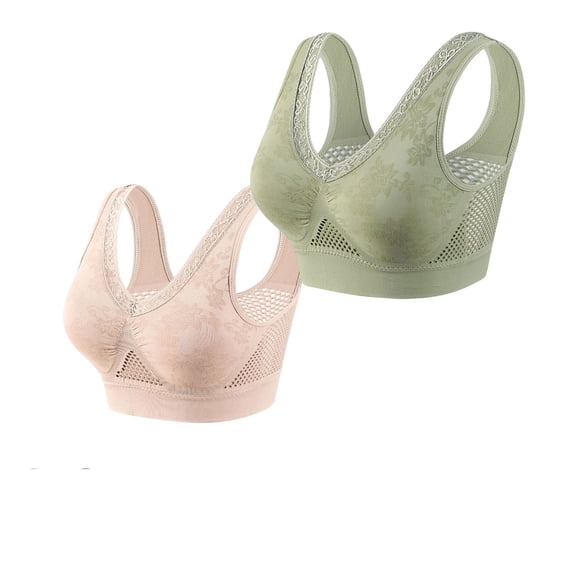 Hana Bra for Senior Women, 2Pcs Cotton Buttonless Comfy Lifting Shaping Bras, Full Coverage Underwire-Free Push up Bras Soft Breathable Bras for Older Women Daily Wear