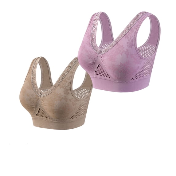 Hana Bra for Senior Women, 2Pcs Cotton Buttonless Comfy Lifting Shaping Bras, Full Coverage Underwire-Free Push up Bras Soft Breathable Bras for Older Women Daily Wear