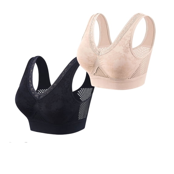 Hana Bra for Senior Women, 2Pcs Cotton Buttonless Comfy Lifting Shaping Bras, Full Coverage Underwire-Free Push up Bras Soft Breathable Bras for Older Women Daily Wear