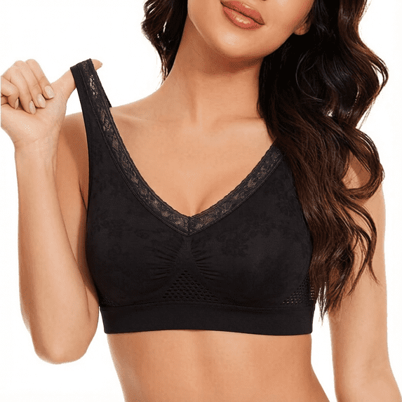 Hana Bra for Senior Women, Cotton Buttonless Comfy Lifting Shaping Bras, Full Coverage Underwire Free Bras Front Close Bras Vest Without Underwire for Older Women, Black 6XL