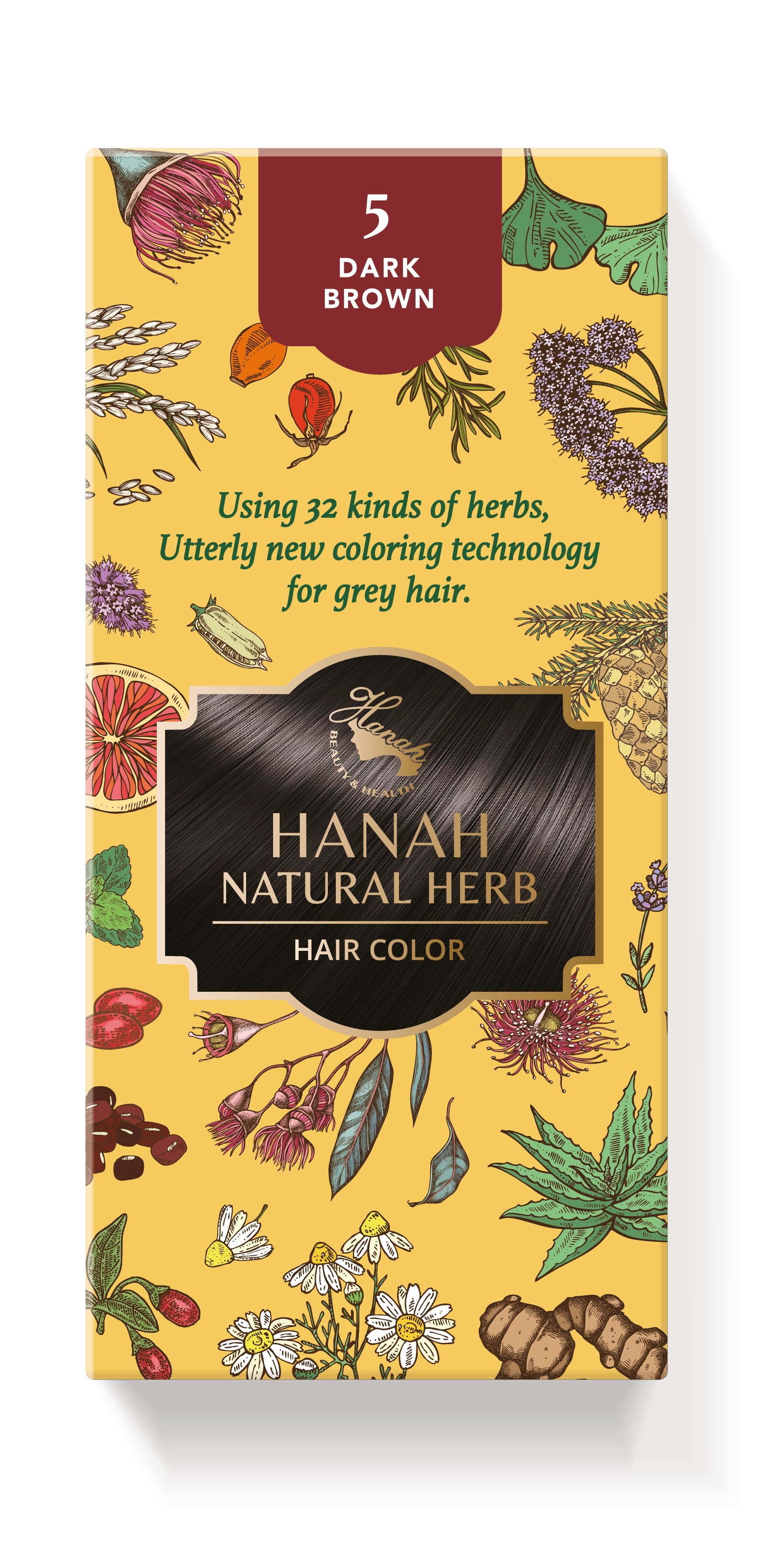 Hanah Natural Herbs Permanent Hair Color 100 Gray Coverage (Dark