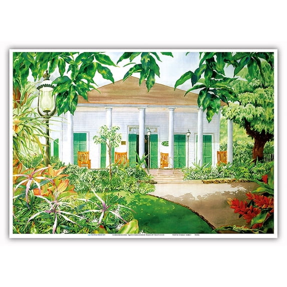 Hanaiakamalama - Queen Emma of Hawaii Summer Palace - From an Original Hawaii Watercolor Painting by Peggy Chun - Master Art Print 10in x 14in