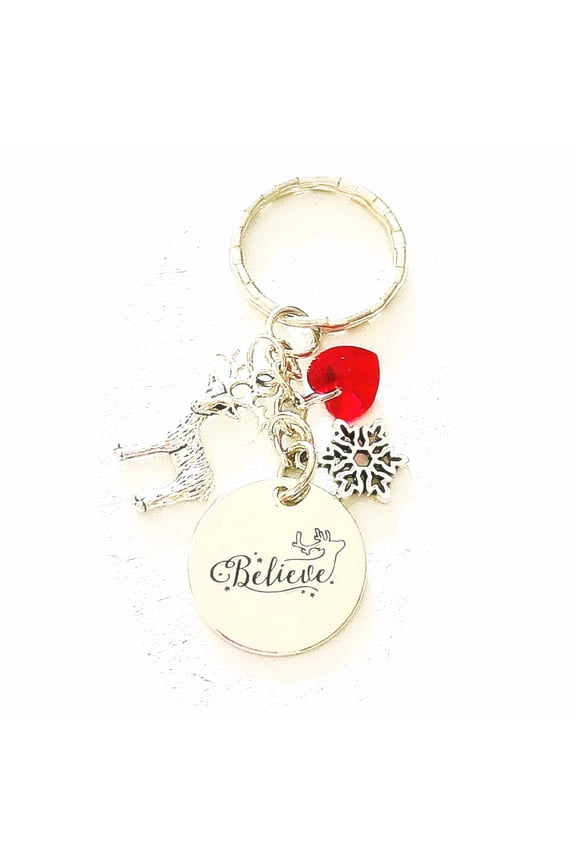 Believe Christmas Holiday Silver Charm Keychain Gift Accessories with a Message of Hope and Faith