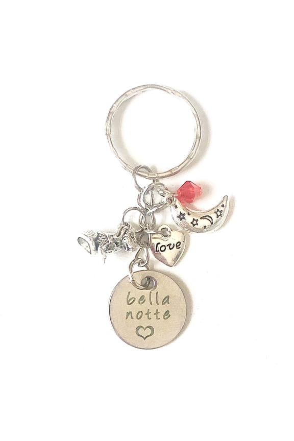Bella Notte Lady and the Tramp Inspired Silver Charm Keychain Accessories Gift for a Loving Couple of Soulmates