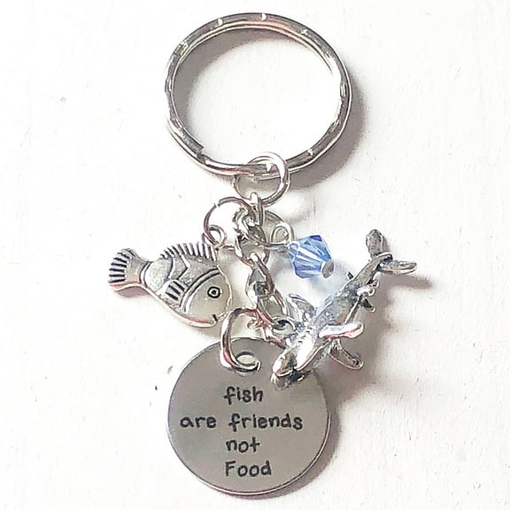Hanalea Island Jewelry Co. Fish Are Friends Not Food Finding Nemo Dory Silver Charm Keychain Accessories Gift of Friendship