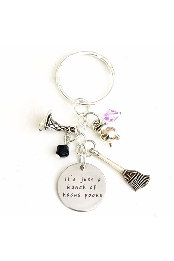 It's Just a Bunch of Hocus Pocus Sanderson Sisters Silver Charm Keychain Accessories Halloween Party Gift of Fun and Fantasy | Merchandise for Women