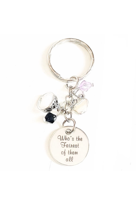 Who's the Fairest of Them All Snow White Villain Evil Queen Inspired Silver Charm Keychain Accessories Gift