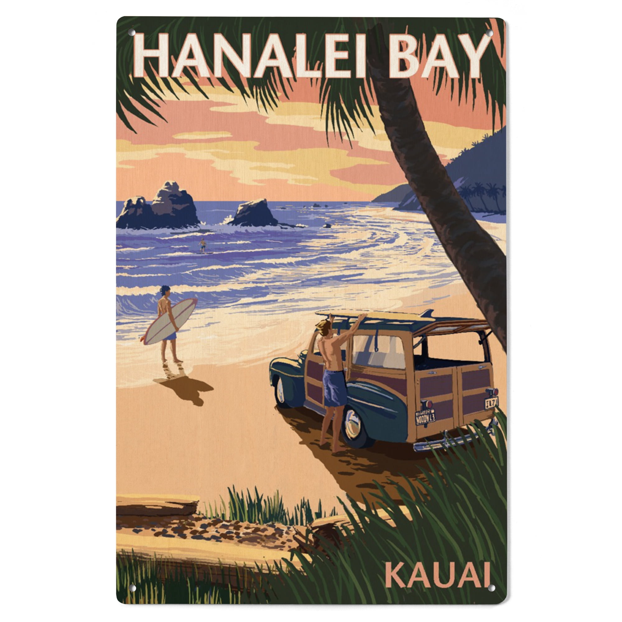 Hanalei Bay, Kauai, Hawaii, Woody on Beach Birch Wood Wall Sign (6x9 ...