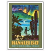 Hanalei Bay - North Shore Kauai Hawaii - Ancient Hawaiian Surfer - Vintage Hawaiian Travel Poster by Rick Sharp - Master Art Print (Unframed) 9in x 12in