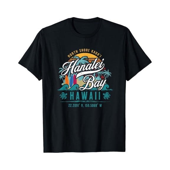 Hanalei Bay North Shore Kauai Hawaii Retro Sun Surf Fishing Classic Theme T-Shirt