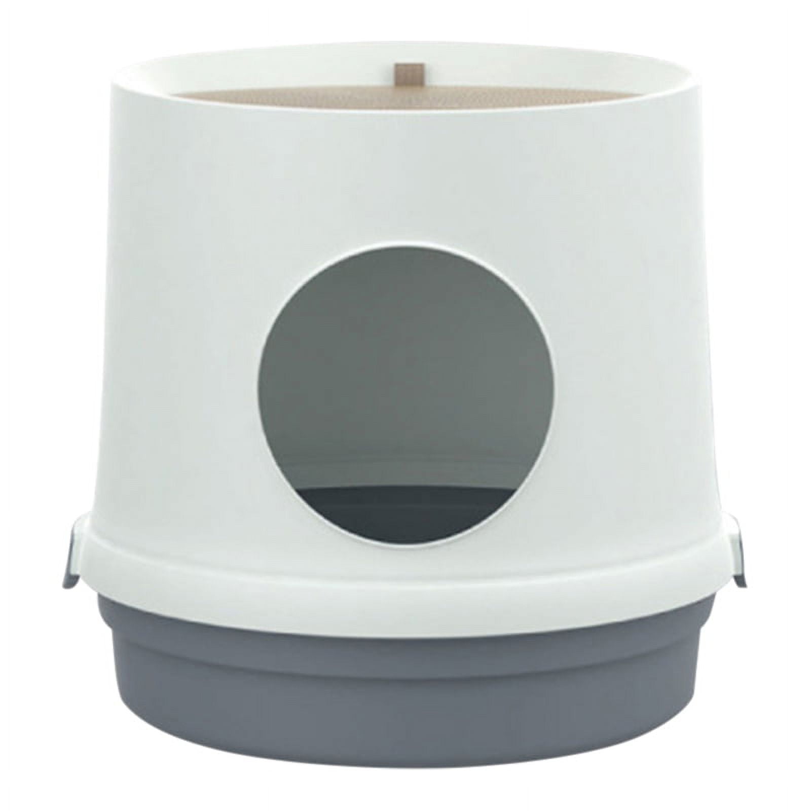 Hanamya Modern Plastic Cat Litter Box with Scoop and Scratcher in White