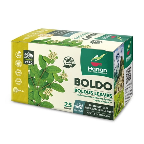 Hanan Peruvian Secrets Boldo Herbal Tea | 100% Natural Boldus | 25 Tea Bags | Naturally Acts as a Diuretic and Mild Laxative |Promotes Good Digestion - 1 Pack