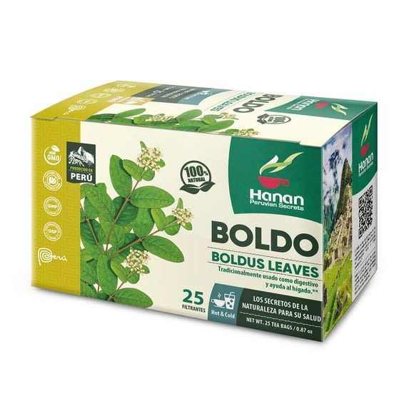 Hanan Peruvian Secrets Boldo Herbal Tea | 100% Natural Boldus | 25 Tea Bags | Naturally Acts as a Diuretic and Mild Laxative |Promotes Good Digestion - 3 Pack