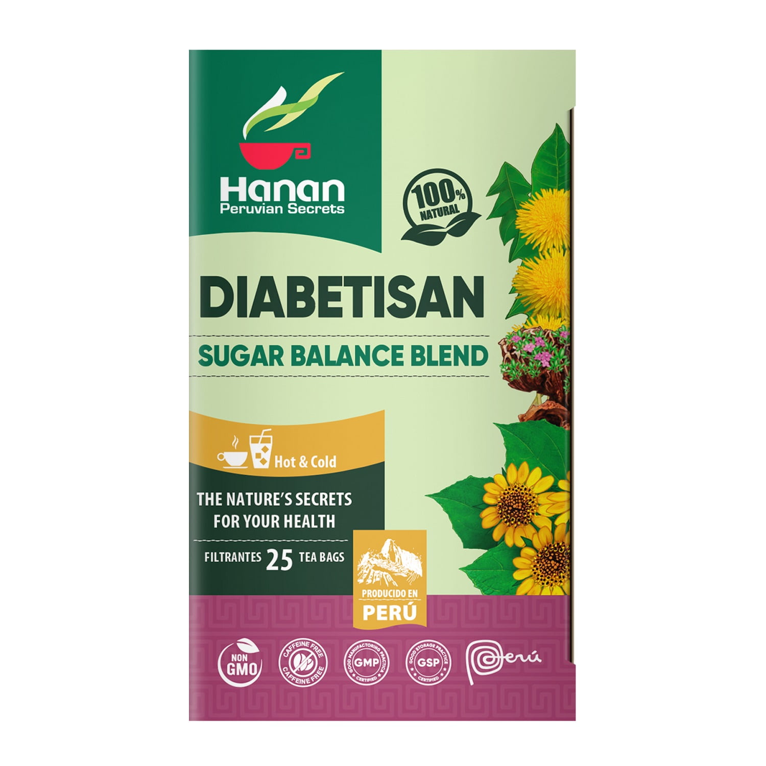 Hanan Peruvian Secrets Diabetisan Herbal Tea | 100% Natural Sugar Balance Blend | 25 Tea Bags | Traditionally used for Supporting Glucose Levels - 1 Pack