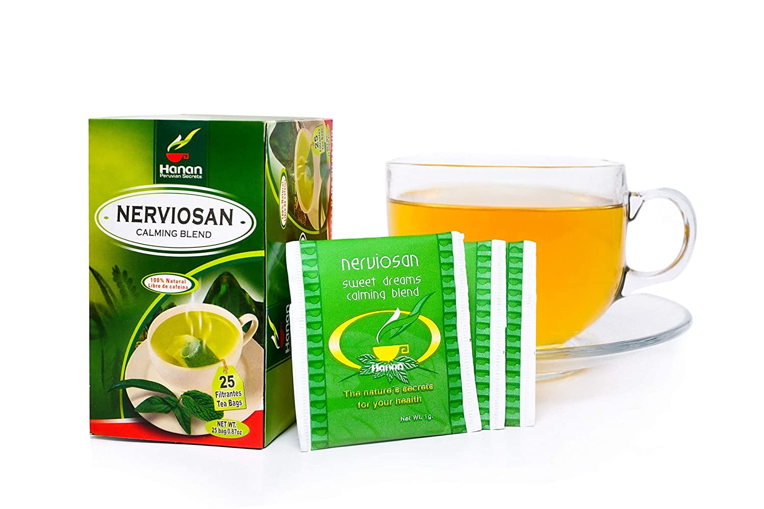Hanan Peruvian Secrets Nerviosan Herbal Tea | 100% Natural Calming Blend | 25 Tea Bags | Naturally Aids in Relieving Occasional Stress and Tension | Safely Promotes Relaxation - 1 Pack