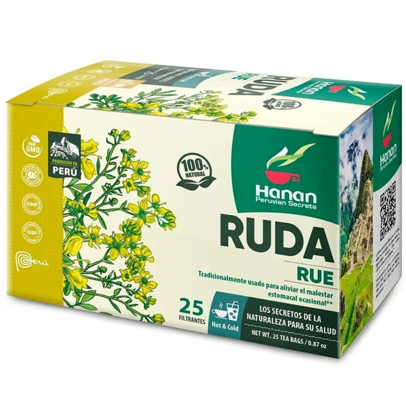 Hanan Te de Ruda Rue 25 Tea Bags for Relaxation & Well-Being, Ruta Graveolens, Natural Herbal Tea from Peru