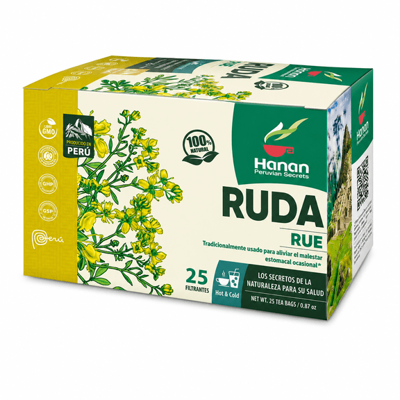 Hanan Te de Ruda Rue 25 Tea Bags for Relaxation & Well-Being, Ruta Graveolens, Natural Herbal Tea from Peru