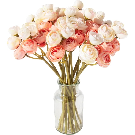 Hananona 18 Pcs Artificial Silk Rose Flowers Ranunculus Bouquet Fake Pink Peony for Home Decorations,Weddings (Pink, 2)