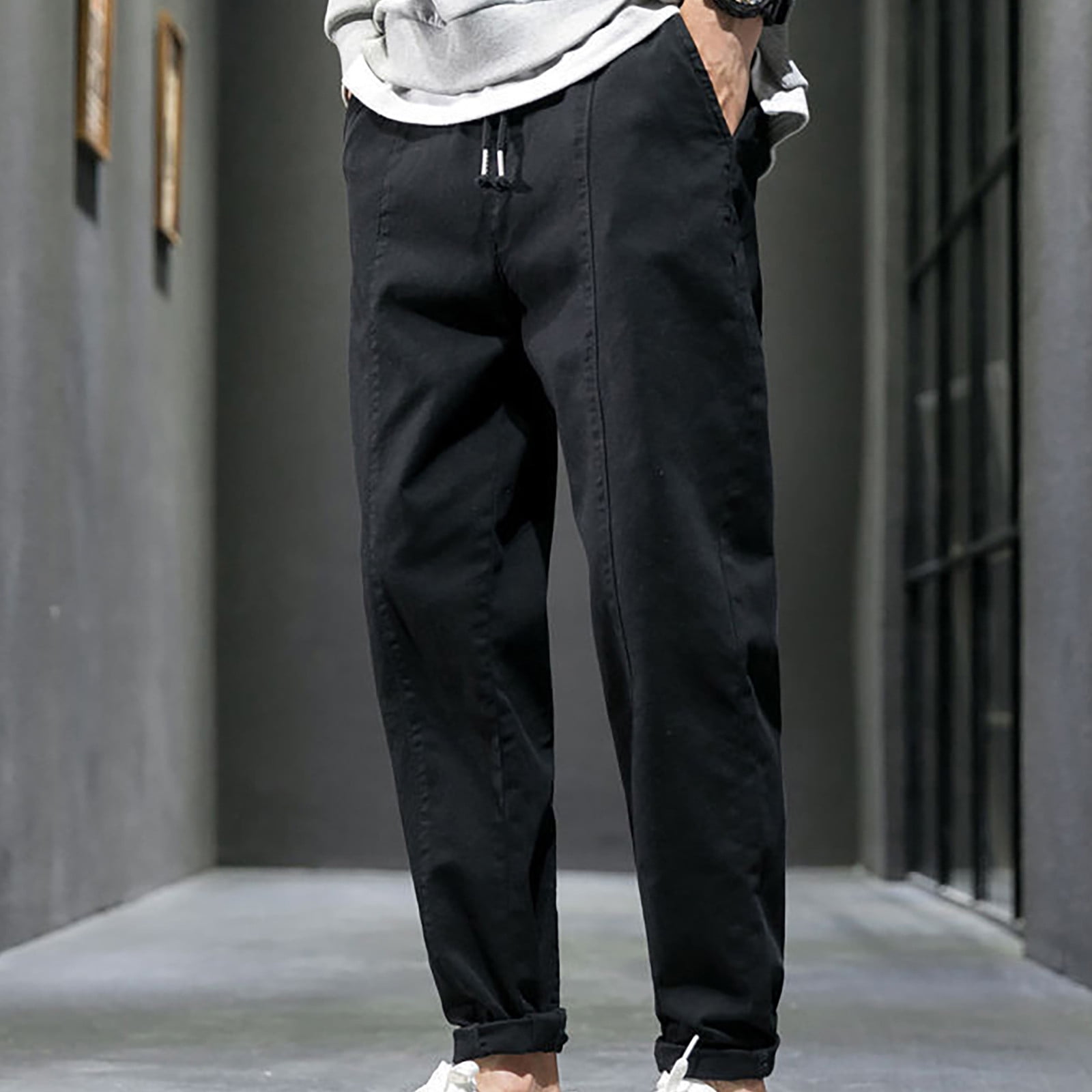 Hanas 2023 Mens Pants Men's Fashion Casual Plus Size Loose Color Sports  Long Sweatpants Pants Black L
