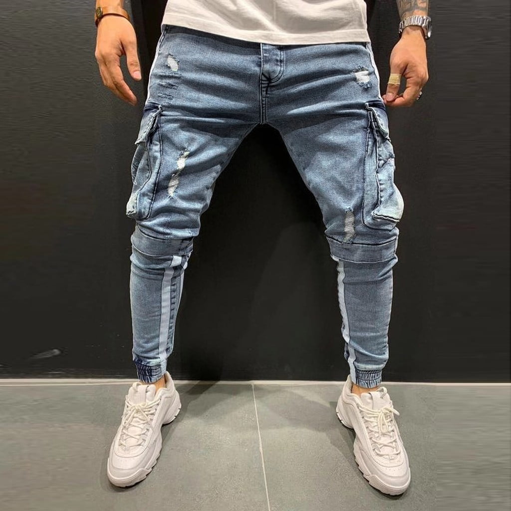 Fashion Street Style Ripped Skinny Jeans Men Vintage Slim Fit Pencil Denim  Pant