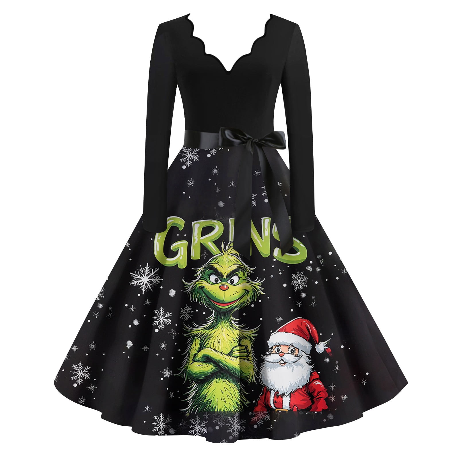Hanas Christmas Dress Grinch Women's Casual Fashion Grinch Print Long