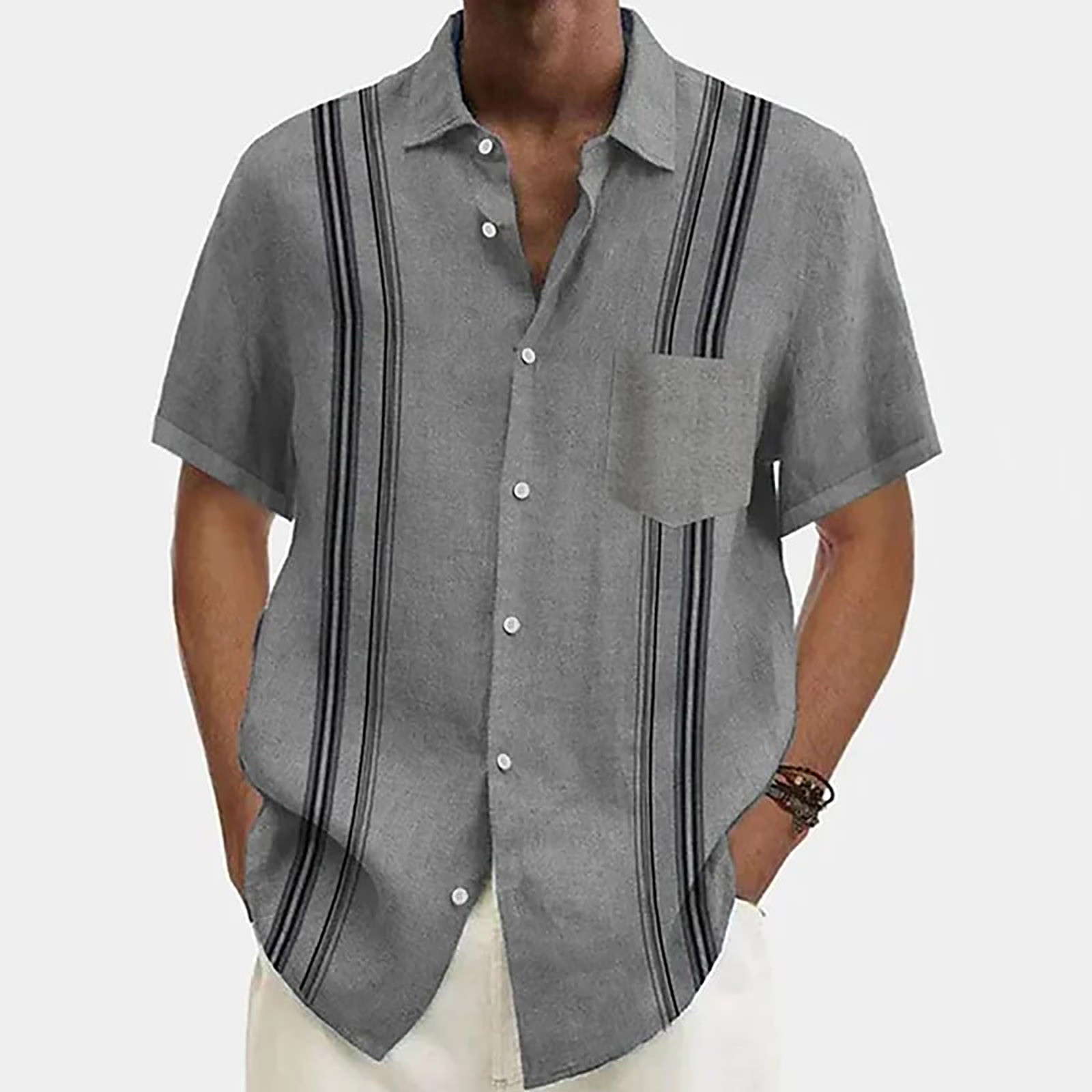 Hanas Fashion Casual Man Shirts Designer Spring Summer Men s Casual Cotton Linen Solid Color Short Sleeve Shirts Loose Shirts Walmart