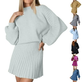 BLVB Women s Fall Winter Two Piece Sweater Skirt Sets Turtleneck Knit Sweater Top Midi Skirt 2 Piece Outfits for Casual Work Walmart