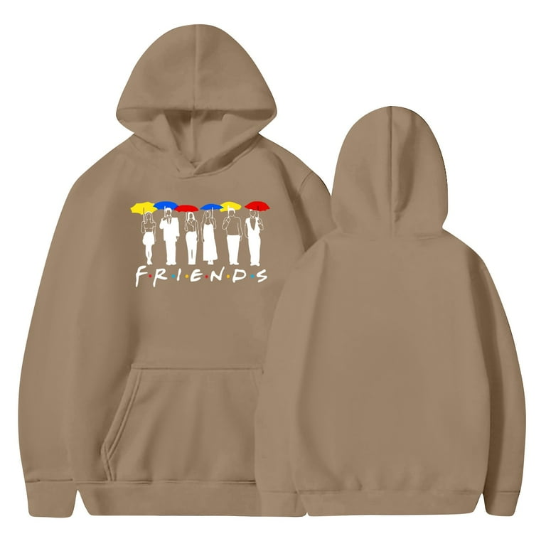 Hanas Friends TV Show Sweatshirt Friends TV Show Merchandise Fashion Casual Long Sleeved Letter Printing Loose Pullover With Rope Hoodie Camel M