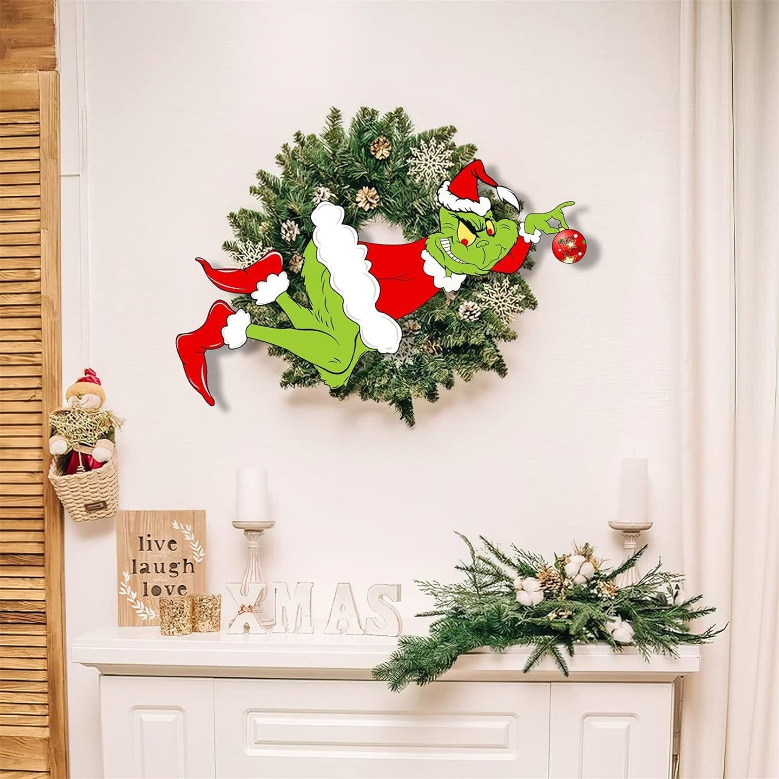 Grinch 2025 Grinch Decorations Christmas Wreath Grinch Wall Decor Scene