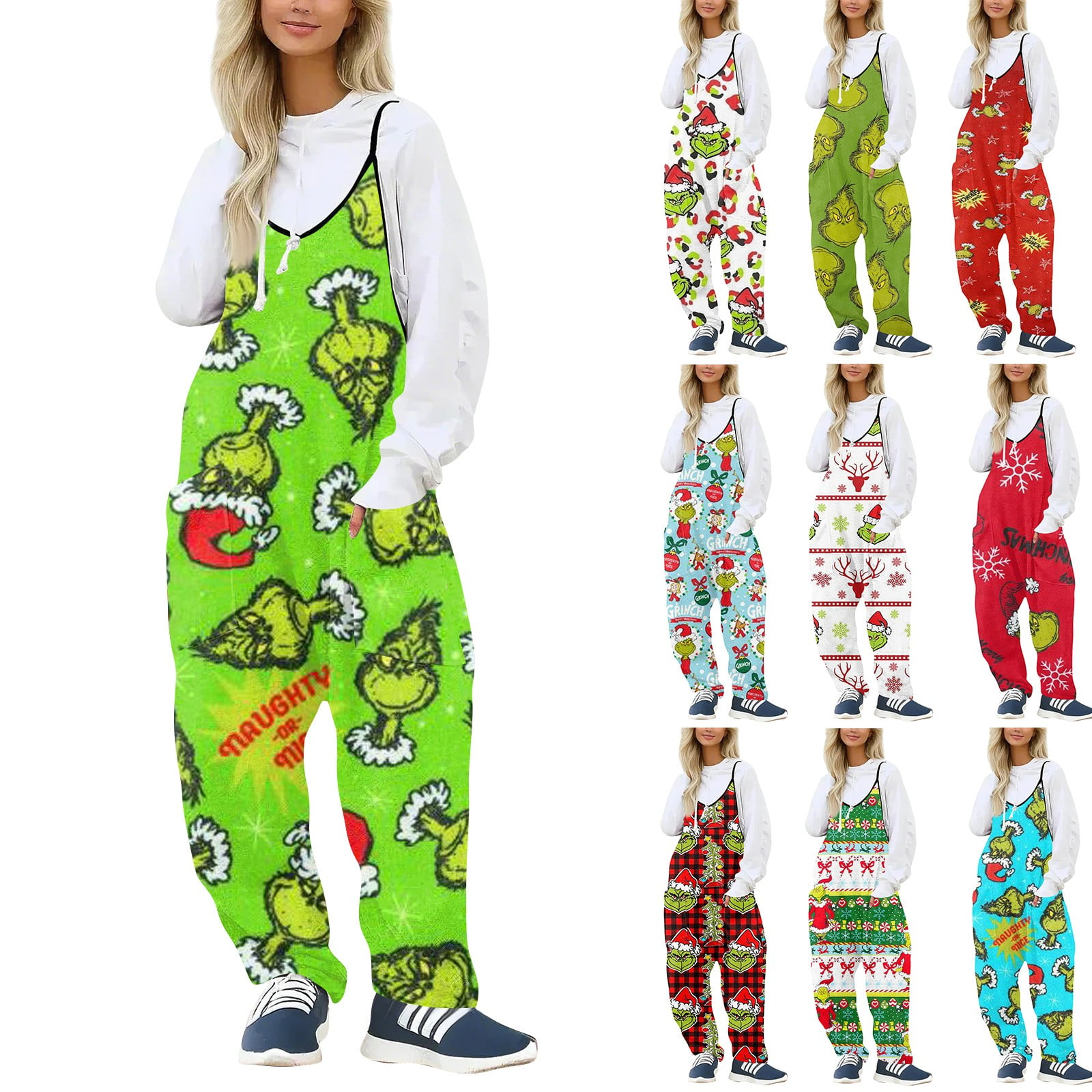 Hanas Grinch Clothes Christmas Womens Casual Overalls Jumpsuits
