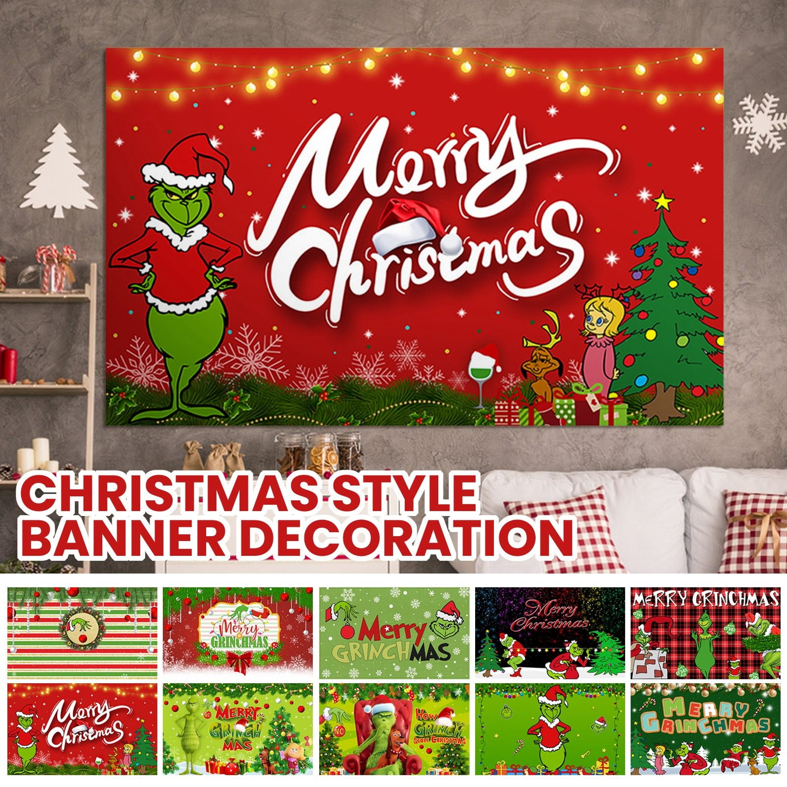 Hanas Grinch Decorations Christmas PortiereChristmas Banners,