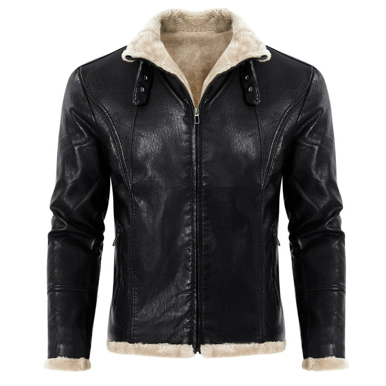 Hanas Leather Jacket Autumn and Winter Men s Casual Solid Color Long Sleeved Slim Leather Best Gifts for Men Black 3XL