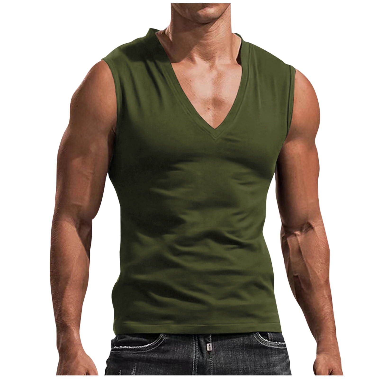 Hanas Men's Gym Bodybuilding Solid Color Tank Top Workout Muscle Cut