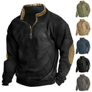 Hanas Men's Henley Shirts Men's Vintage High Neck Top Half Zip Sports Long Sleeve Sweater Man Gifts Green, L