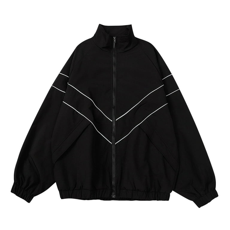 Hanas Men s Lightweight Jackets Men s Solid Color Reflective Sports Jacket Men s Loose Fitting Suit Best Gifts for Men Black L