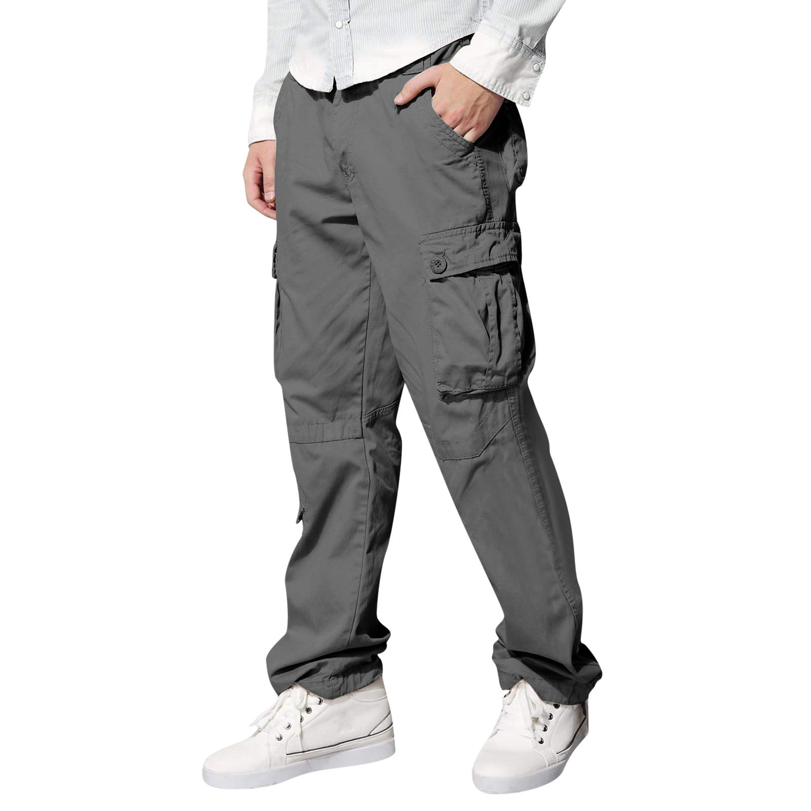 Hanas Men's Straight Workwear Casual Trousers, Solid Color Lightweight  Outdoor Fishing Travel Safari Pants with Pocket 