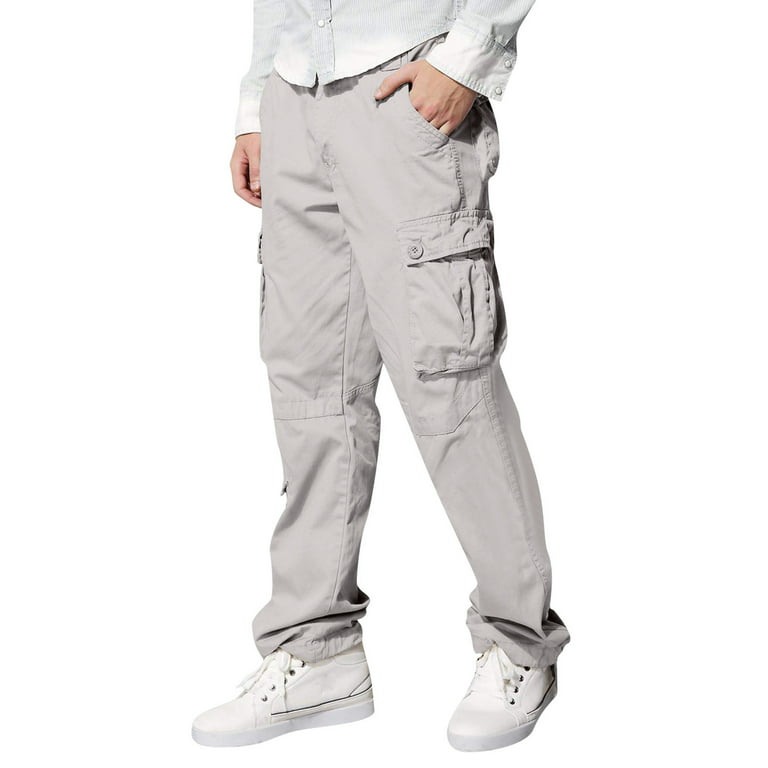 Hanas Men's Straight Workwear Casual Trousers, Solid Color Lightweight  Outdoor Fishing Travel Safari Pants with Pocket 