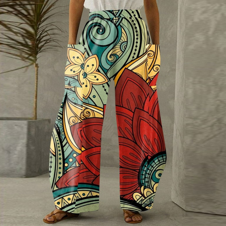 Hanas Pants Wide Leg Pants for Women Summer Fashion Palazzo Print Trousers  Casual High Waist Plus Size Loose Pants with Pockets 