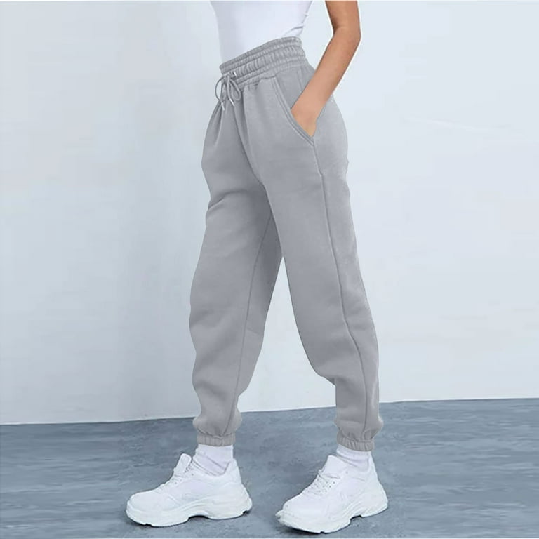 Hanas Pants Women's Sport Cinch Bottom Sweatpants High Waisted Solid Color  Drawstring Lounge Wide-Leg Pants with Pockets