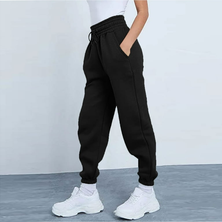 Hanas Pants Women s Sport Cinch Bottom Sweatpants High Waisted Solid Color Drawstring Lounge Wide Leg Pants with Pockets