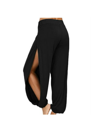 Women Plus Size Wide Leg Pants Loose Fitness Dance Yoga Split Trousers  Solid