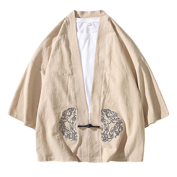 Hanbok Cardigan Embroidery Plate Buckle Robe Sunscreen Jacket Casual Plus Size Men's Tops
