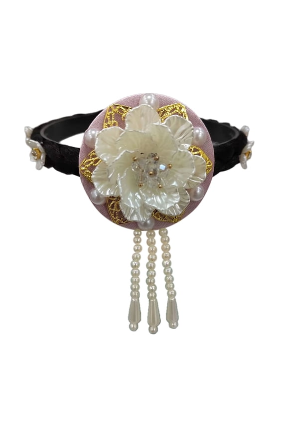 Hanbok Headwear Satins and Pearls Hair Hoop Traditional Korean Headwear Stylish Headband for Stage Dance Performances