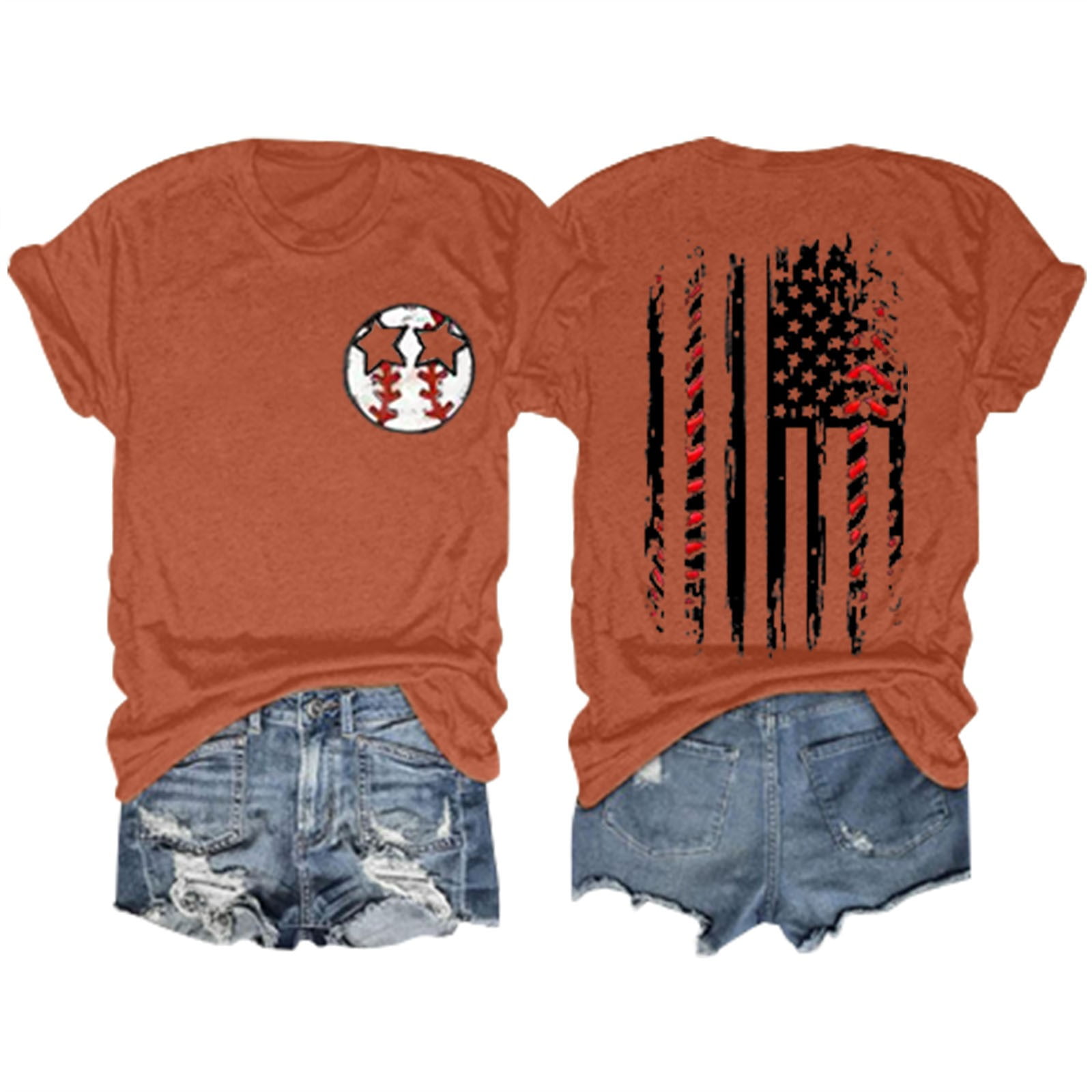 Hancoe Baseball Shirt Women's Baseball Pattern ShortSleeved TShirt