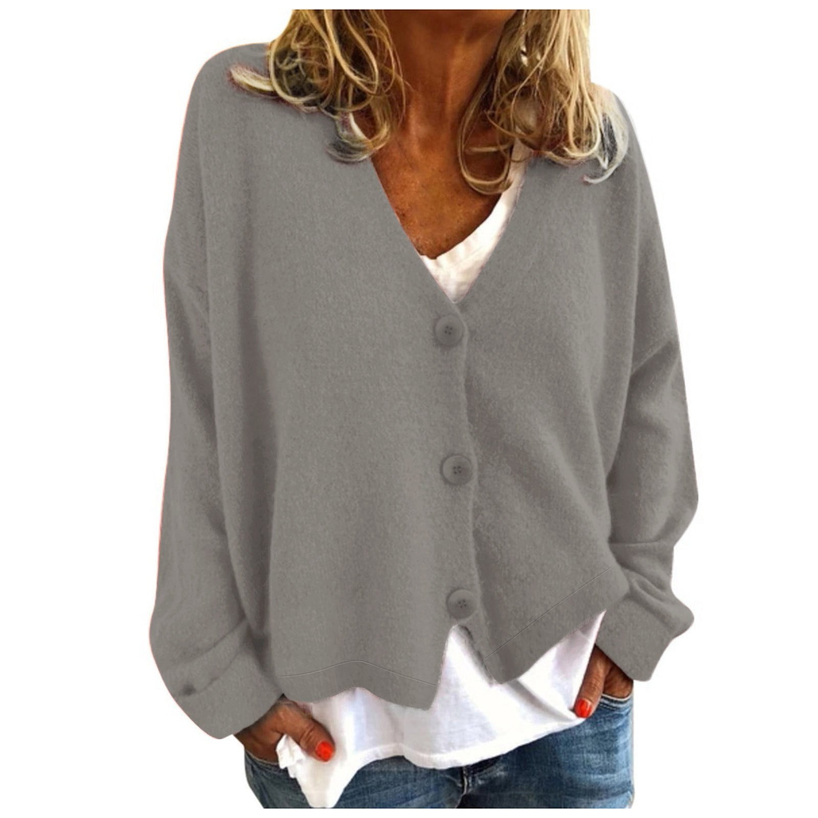 Hancoe Women S Cardigan Women s Knitwear Single breasted Soild Women s Cardigan Grey XXL More Long Cardigan Oversized Cardigan Ribbed Cardigan Pocket Cardigan Walmart