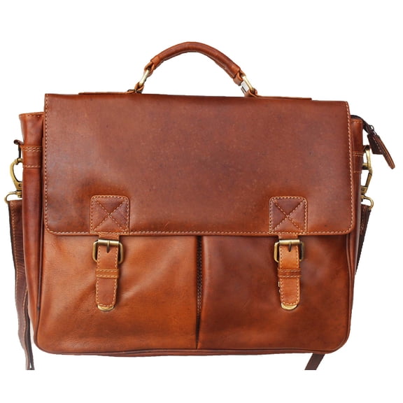 Hancrafted Distressed Tan Leather  Work Laptop Messenger Bag 18AXM05TN