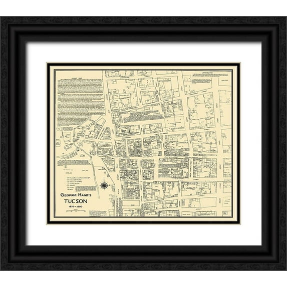 Hand 31x26 Black Ornate Wood Framed with Double Matting Museum Art Print Titled - Tucson Arizona - Hand 1870